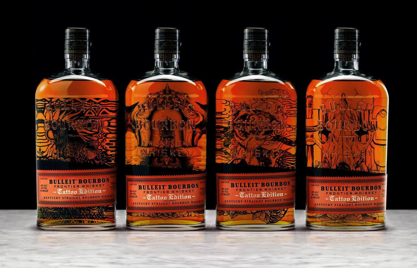 Bulleit Bourbon Tattoo Edition Bottles.